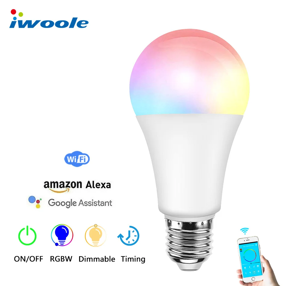 

Dimmable Led Light Bulb E27 wifi Smart Bulb LEDS RGB Warm White Color Lamp Timer timing RGBW Flow Lights Alexa Google Home lamps