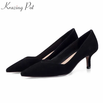 

Krazing Pot colorful sheep suede streetwear pointed toe summer shallow online star high quality beauty lady nightclub pumps L35