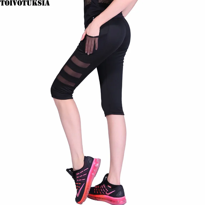 TOIVOTUKSIA Women Legging Ptachwork Mesh Black Capri Leggings Plus Size Sexy Fitness Sporting Pants with Pocket Mid-Calf Trouser TOIVOTUKSIA Women Legging Ptachwork Mesh Black Capri Leggings Plus Size Sexy Fitness Sporting Pants with Pocket Mid-Calf Trouser