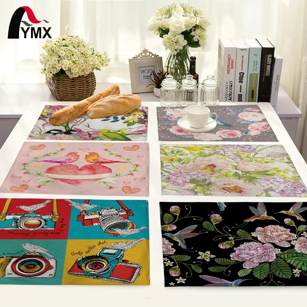 

Cartoon Bird Printing Table Mat Animal Pattern Kitchen Placemat Table Napkin For Wedding Party Decoration Dining Accessories