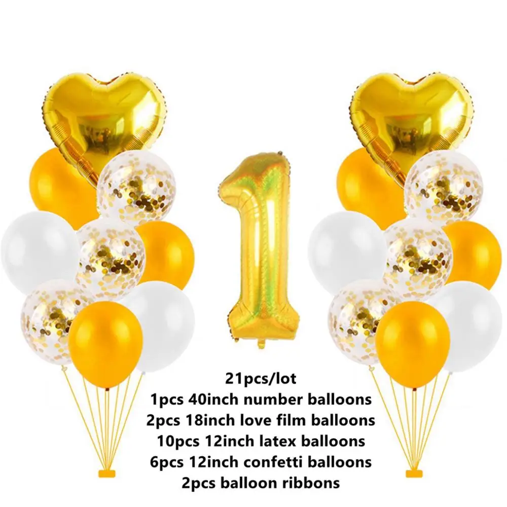 Taoup 19 шт. первый день рождения Balloosn набор 1st Baby Shower номер 1 год латексные шары конфетти Количество шариков Аксессуары - Цвет: Lemon Balloons