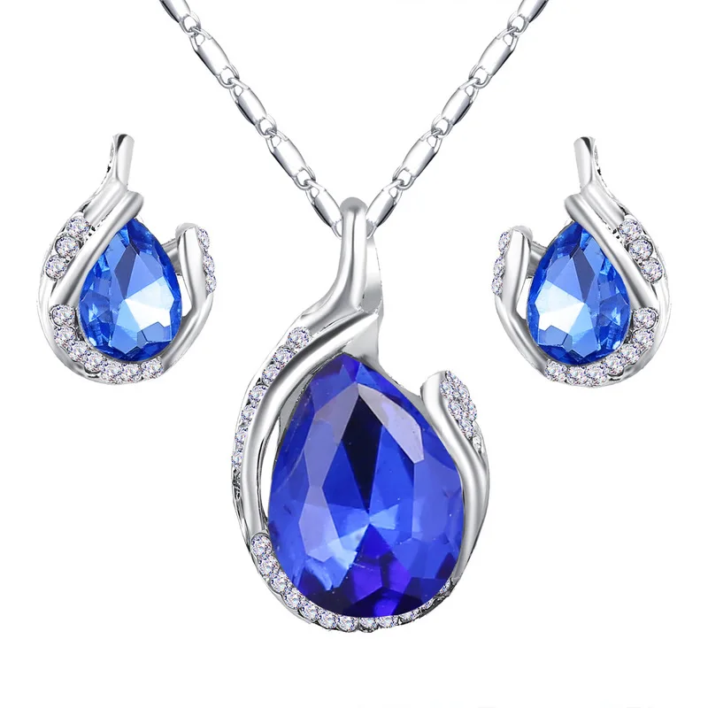 

Fashion Water Drop CZ Stone Wedding Jewelry Sets Luxury Woman Crystal Inlay Bridal Necklace Earring Set Gifts For Bridesmaids