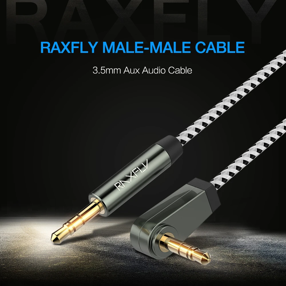 RAXFLY [0.5M 1M 2M] 3.5MM AUX Cable For Car Speaker 3.5 Jack Male to Male Audio Cable 90 Degree Angle Jack 3.5 For Headphone MP3