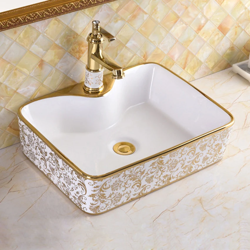 

Ceramic basin Faucet Set Bathroom Sink European style Luxury Tap Washbasin Sink Bath Combine Mixer Taps Free Drain High quality