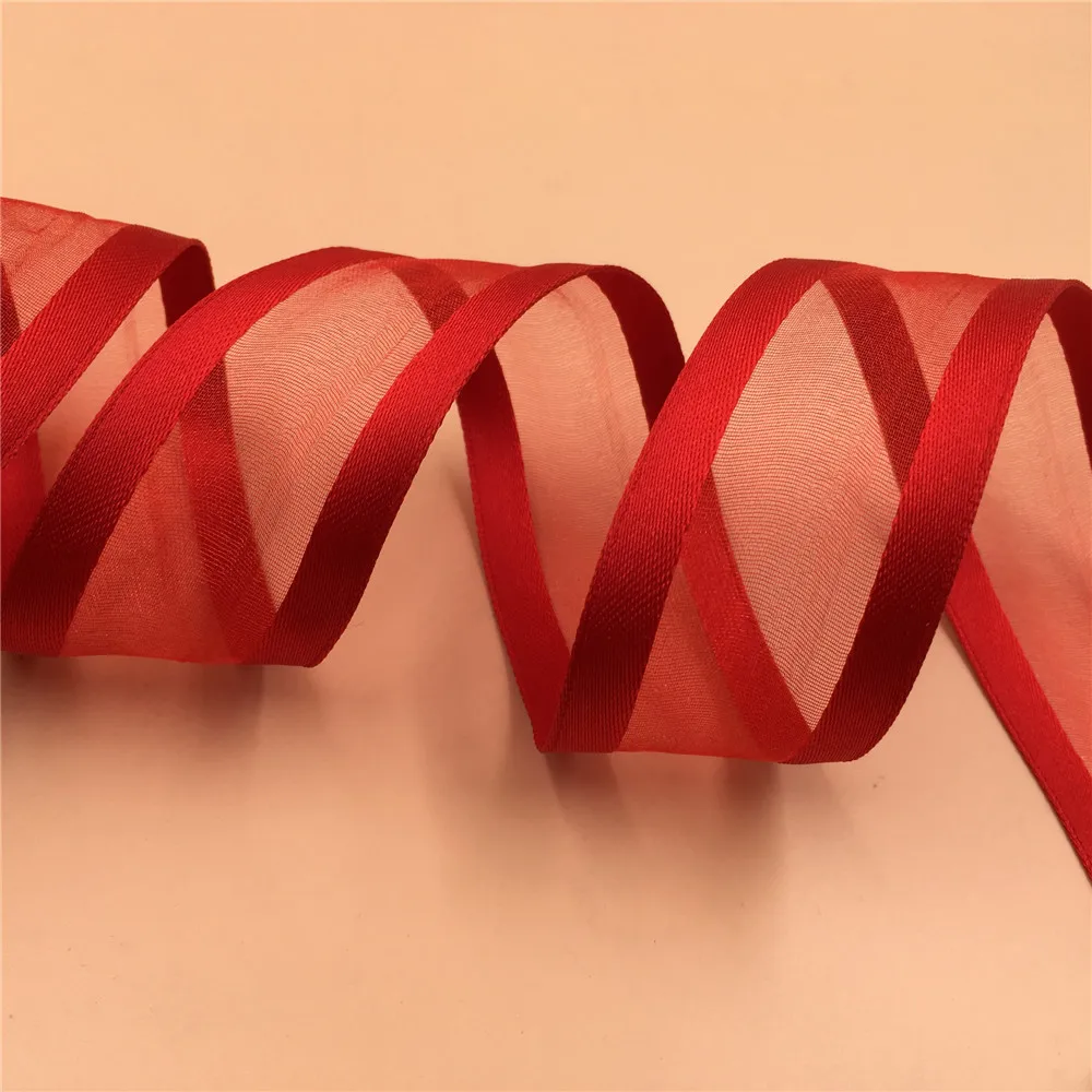 38MM X 25yards Solid red satin edge organza ribbon wire edged for gift