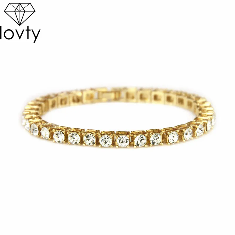 

lovty Hip Hop Men Simulated Diamonds Bracelet Cuban links & chains gold Color Alloy Bracelet for Bangle Male Jewelry Accessory