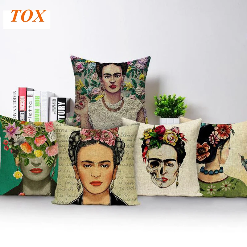 

TOX Decorative Linen South American Pastoral Art Abstract Color Woman 45Cmx45Cm Square Howseware Decor Pillow Cover
