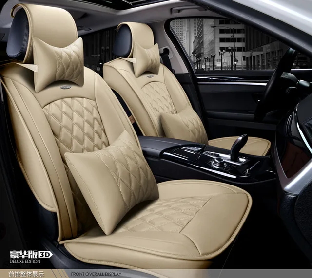 Для GMC Sierra Юкон черный бренд кофе роскошные мягкие кожаные чехлы на сиденья автомобиля спереди и сзади полный набор водонепроницаемый автомобиля сиденья - Название цвета: beige 10 pcs set