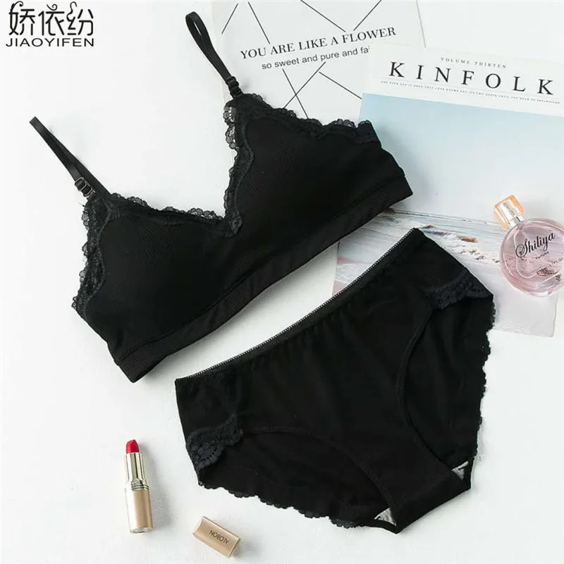 2019 Summer New Bra Set Sexy Lace Splice Women Underwear Pink Young Girl Comfortable Intimates For Small Chest Cute Bra Sets bra and knicker sets cheap Bra & Brief Sets