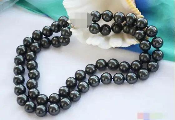 

song voge gem nanJ2083 2row Tahitian black round SOUTH SEA SHELL PEARL NECKLACE