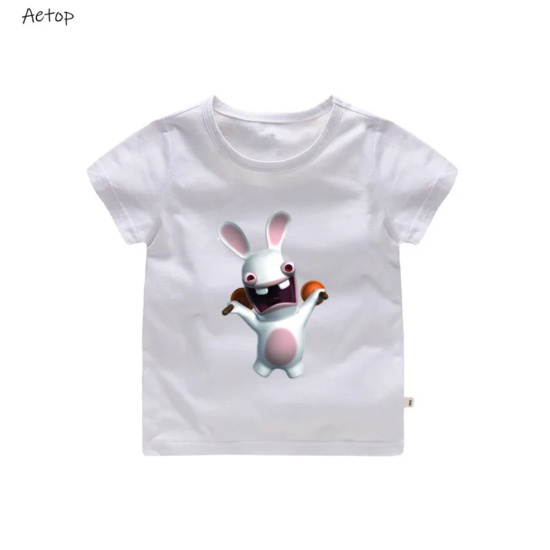 С изображением мультипликационных персонажей для детей Raving Rabbids футболка с принтом для мальчиков и девочек Бешеные кролики забавная футболка Для детей, на лето топы, b076 - Цвет: white 1