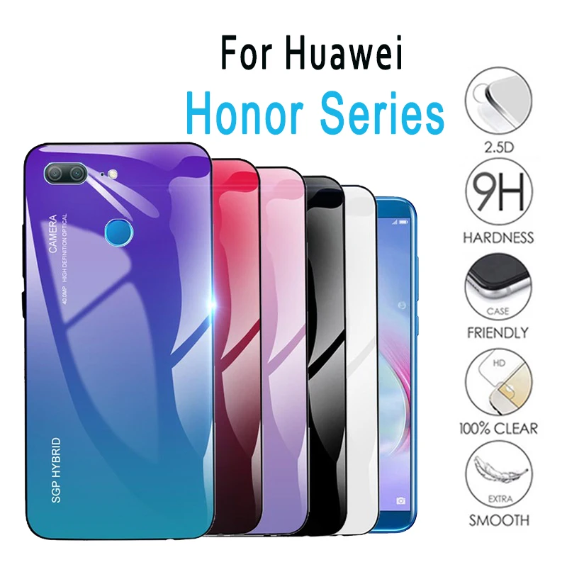 

Case On Honor 7X Cover For Huawei 8 9 note 10 Llite huawey huavei honer honr 9lite 8lite x7 honor7x 7 x light Glass Coque Fundas