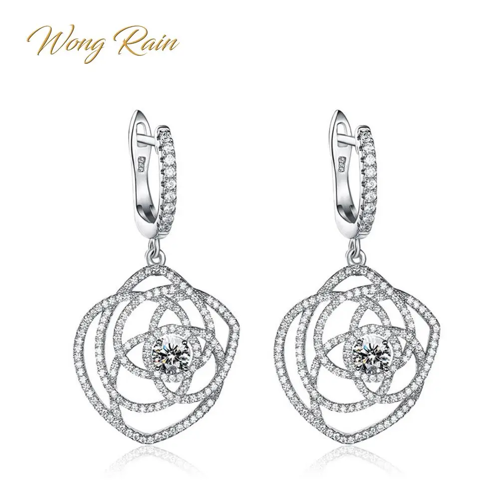 Wong Rain 925 пробы, серебряные натуральные шпинели, Серьги с драгоценными камнями, серьги-кольца для женщин, белое золото, цветок, растение, ювелирное изделие