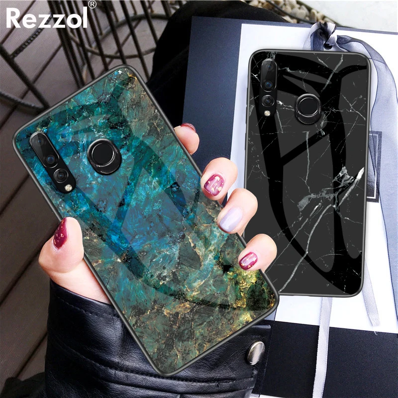 

For Huawei P Smart Z Case Marble Tempered Glass Soft Silicone Frame Back Cover For Huawei Y9 Prime 2019 Gloss Shockproof Case