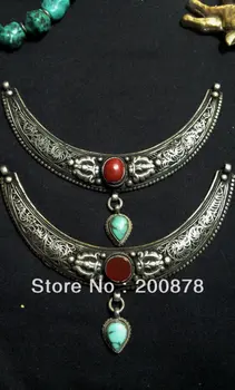 

Ethnic JewelryTBP547 Tibetan Silver Antiqued Vintage New Moon Pendant AmuletsNepal handmade Turquoise Coral jewelry