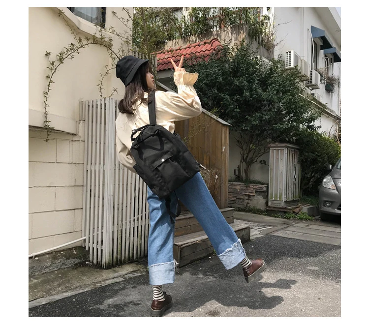 Harajuku холщовый рюкзак для женщин большой емкости школьные сумки, дорожные сумки для девочек Повседневная Подростковая одноцветная сумка на плечо шикарная