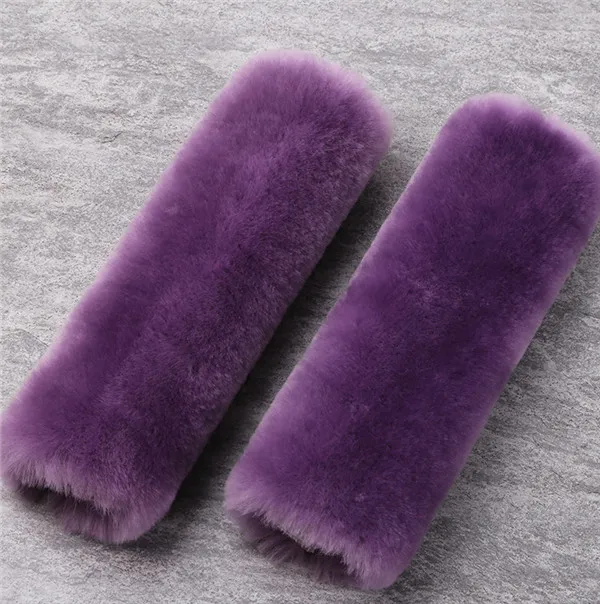 2 упаковки автомобильное покрытие ремня безопасности коврик настоящая австралийская овечья шерсть опора для плеча Подушка шеи протектор для женщин авто аксессуары - Название цвета: Фиолетовый