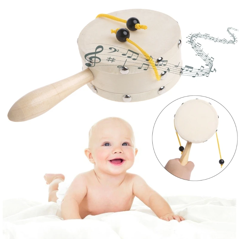 Baby Shaking Wooden Rattle Drum Percussion Handheld Childrens Musical