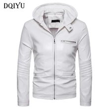 DQIYU, Европейский/американский размер, повседневная мужская мотоциклетная куртка с капюшоном, новая классическая белая мотоциклетная кожаная куртка, съемная мужская куртка из искусственной кожи с капюшоном
