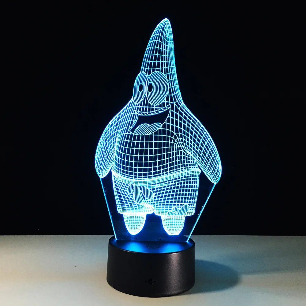  Patrick Star Stitch Rabbit Acrylic 7 Colors Desk Cartoon 3D Lamp Novelty Led Night Light Spongebob  - 32916574182