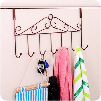 

7 Hooks Bearing Door Hook Plain Living Room Key Wall Hanger Black White Bag Towel Clothes Durable Kitchen Bath Iron Door Hanger