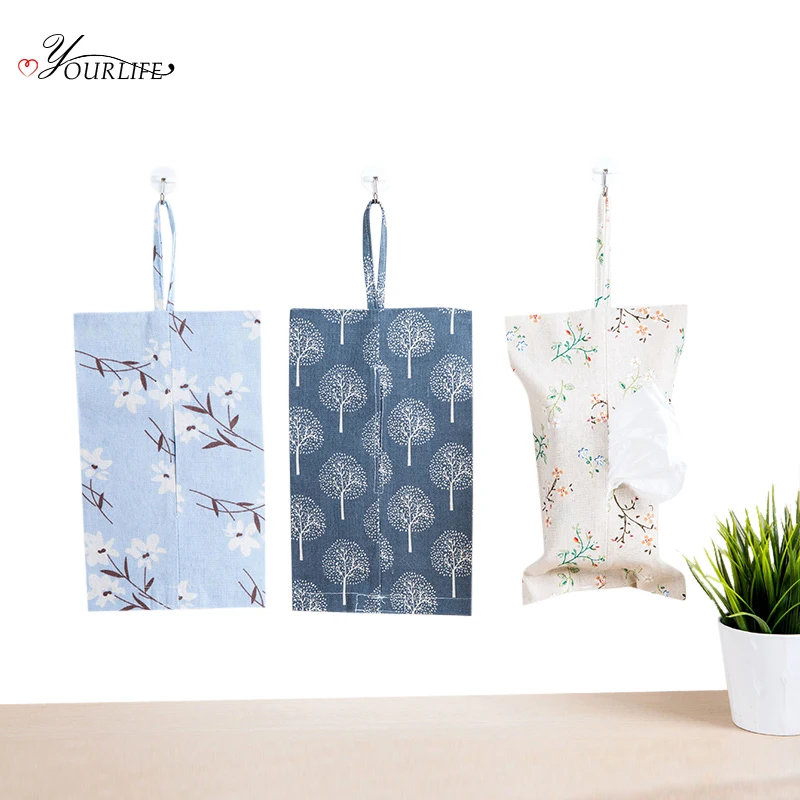 

OYOURLIFE 1pc Creative Cotton Linen Tissue Box Wall Hanging Type Home Paper Napkin Holder Portable Car Storage Hanging Bag