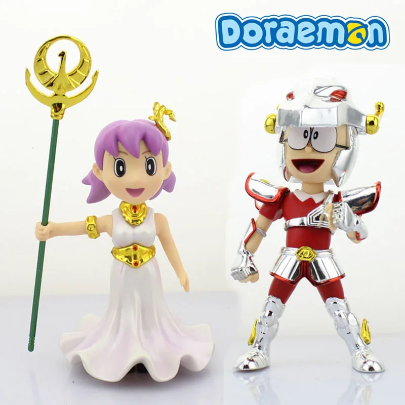

Cute 5" Doraemon Anime Nobita Nobi cos Saint Seiya Minamoto Shizuka cos Athena Boxed 13cm PVC Action Figure Model Doll Toys Gift