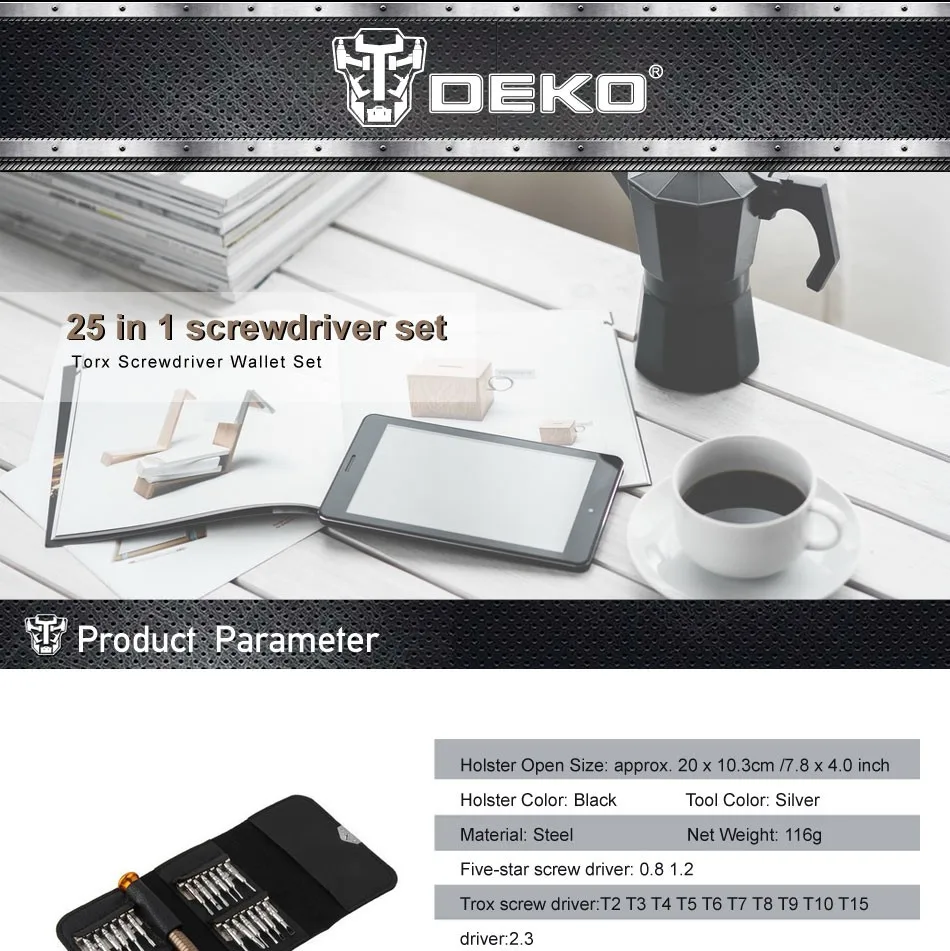 Набор отверток DEKO 25 в 1, отвертка Torx, кошелек, набор инструментов для ремонта, набор инструментов для iPhone, ноутбуков, ПК, камеры, ручные инструменты