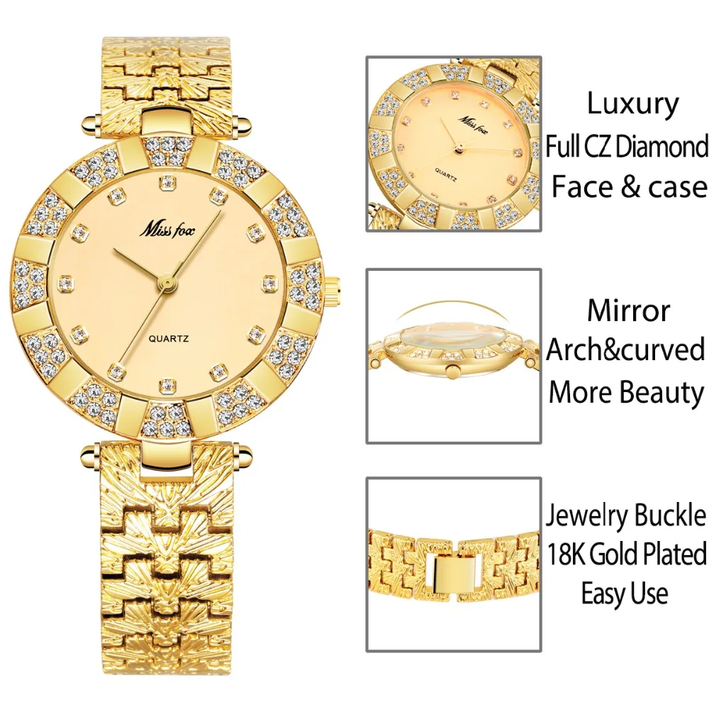 Beste MISSFOX Vrouwen Horloges Luxe Merk Mode Toevallige Dames Horloge Vrouwen Quartz Diamond Genève Lady Armband Horloges Voor Vrouwen