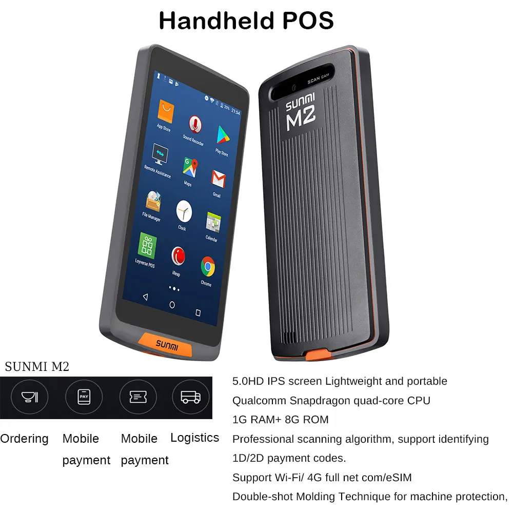 Sunmi M2 المحمول HandheldPOS محطة الروبوت 7.0 PDA QR الباركود ماسحة WiFi بلوتوث 4G المحمولة النظام PDA لمطعم Sunmi M2 المحمول HandheldPOS محطة الروبوت 7.0 PDA QR الباركود ماسحة WiFi بلوتوث 4G المحمولة النظام PDA لمطعم