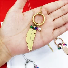 Нержавеющая сталь модное разноцветное ожерелье из бисера кулон перо ожерелье Длинный свитер цепь ювелирные изделия колье для женщин свадебный подарок