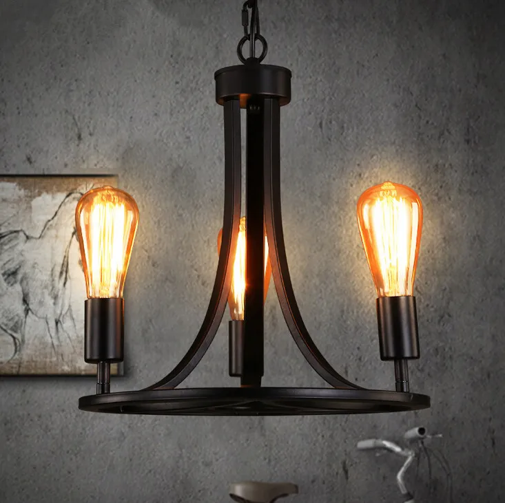 

3 Heads Black Loft Retro Restaurant Bar Simple Chandelier American Industrial Vintage Wrought Iron Chandelier Free Shipping