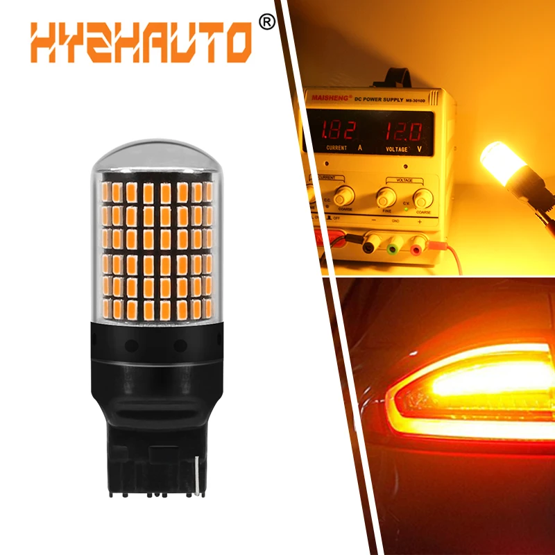 HYZHAUTO 1 шт. T20 7440 W21W светодиодные лампы 3014 144smd 1156 BA15S P21w Py21W Canbus огни для указателей