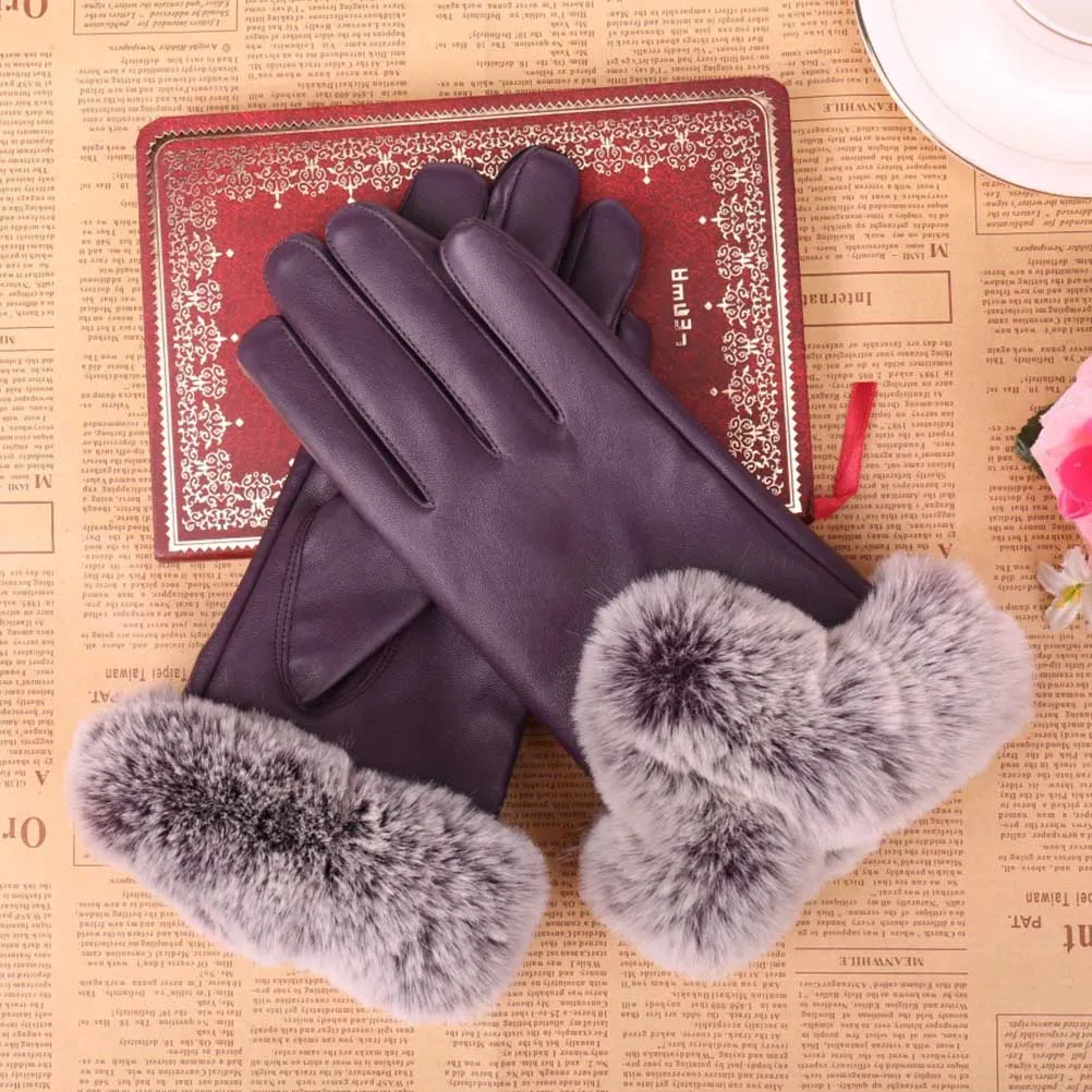 Kakaforsa Woman PU Leather Golves Femme Elegant Solid Pompom Mittens Winter Outdoor High Quality Warm Full Finger Glove Kakaforsa Woman PU Leather Golves Femme Elegant Solid Pompom Mittens Winter Outdoor High Quality Warm Full Finger Glove