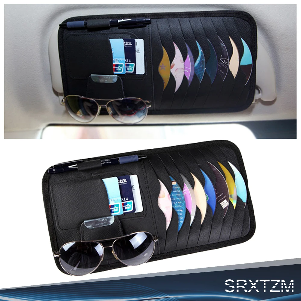 

Car Sun Visor Organizer PU Leather Multifunctional Storage Glasses Clip Documents Folder Card CD Pouch Holder