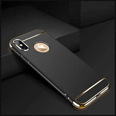 Роскошный Золотой Жесткий Чехол для iPhone 11 Pro 5 5S SE X задняя крышка Xs Max XR Съемный 3 в 1 Fundas чехол для iPhone 8 7 6 6s Plus сумка - Цвет: Black