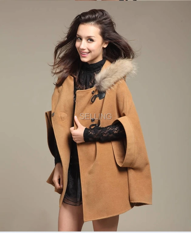 Осень зима корейское женское Шерстяное пончо пальто воротник из натурального меха шерстяное пальто размера плюс Свободное пальто