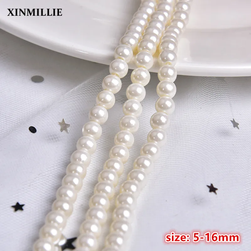 

High Quality Pearls One Hole Round Imitation Pearls Craft Art DIY Jewelry Finding Sewing Bead 5mm 6mm 8mm 10mm 12mm 14mm 16mm