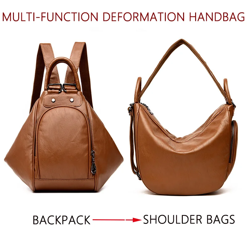  2019 Women Multifunctional Backpack Female Leather Shoulder Bags School Bag For Teenage Girls Trave - 33001517599
