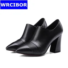Women’s shoes woman pumps Red bottom High heels big size 2017 womens Genuine leather pointed toe thick heel shoes women heels