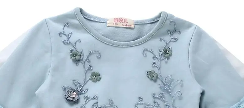 Платье для маленьких девочек коллекция года, новое весеннее плиссированное платье с вышивкой и сеткой милая детская одежда с пышными рукавами vestidos Y1056