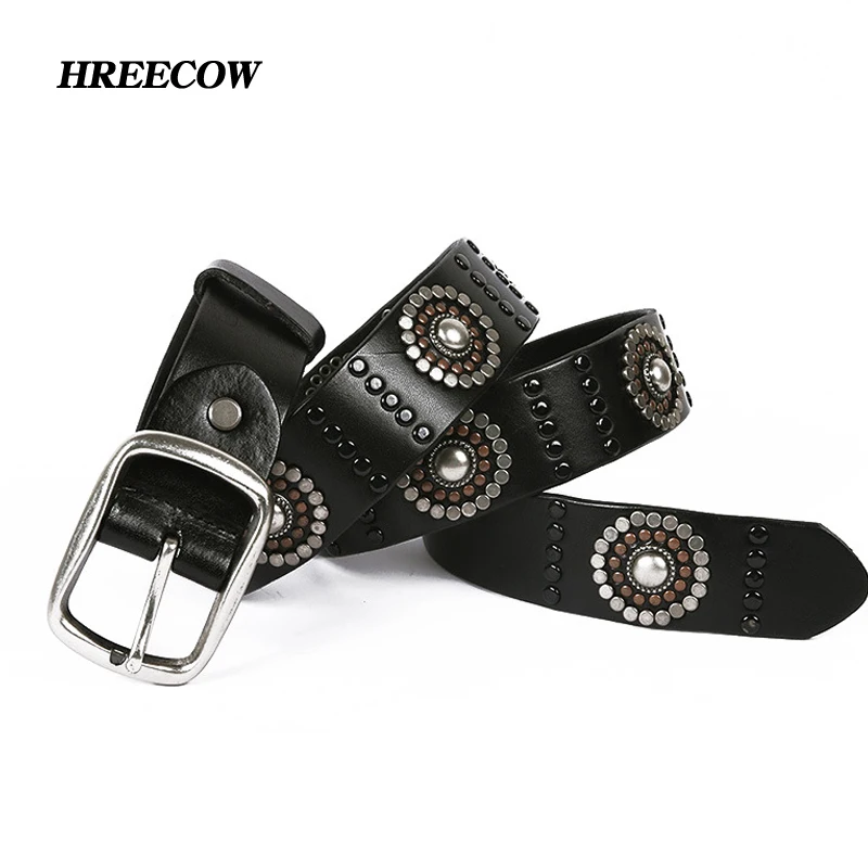 

Top Layer Rivet Punk Male Belt Genuine Leather Belts Novelty Designed Personally Gift for Man Geometry Decoration for Jeans