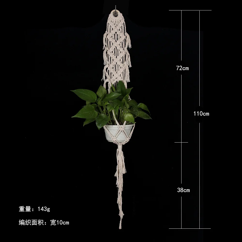 

Handmade Macrame Plant Hanger 110cm Cotton Rope Wall Art Hangings Home Decor Outdoor Garden Balcony Decoration