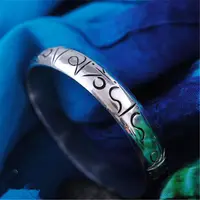 BB-363 тибетский серебряный шесть слов мантры открытый манжета ОМ МАНИ ПАДМЕ ХУМ - изображение