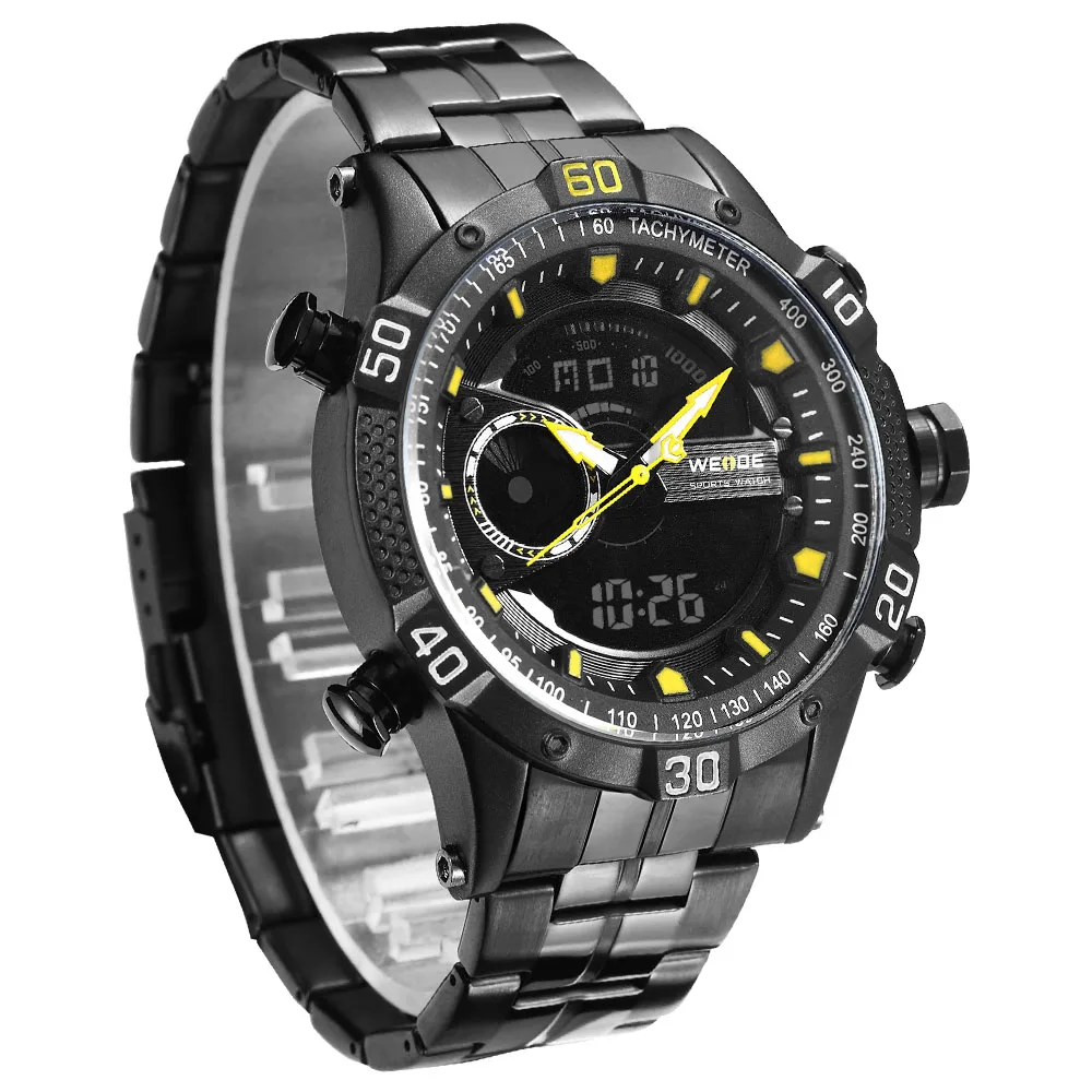 WEIDE Luxury Brand Watch Sport Men Digital Stainless Steelin Quartz Watch Man Waterproof  Army Alarm Clock Automatic Self-Wind