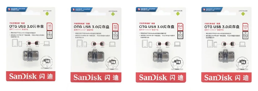 SanDisk OTG USB 3,0 двойные мини-накопители 64 Гб 128 ГБ USB флэш-накопитель 32 Гб 16 Гб флешки для ПК и Android телефонов память U диск