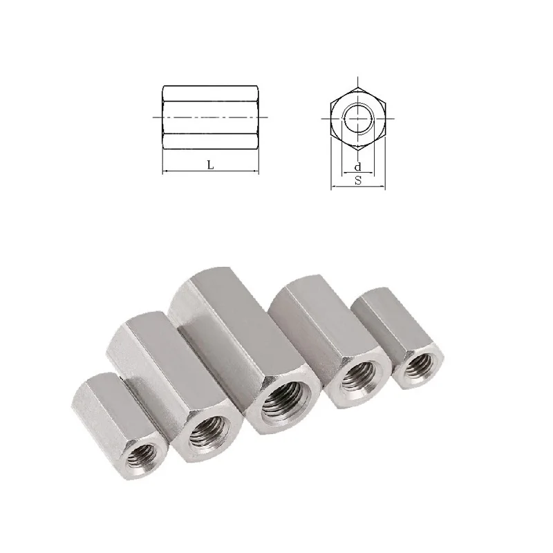 

3pcs 304 stainless steel hex screw extension coupling nut connector nut M10 M12 M14 height 15 20 22 25 30 35 40 45 50 55 60