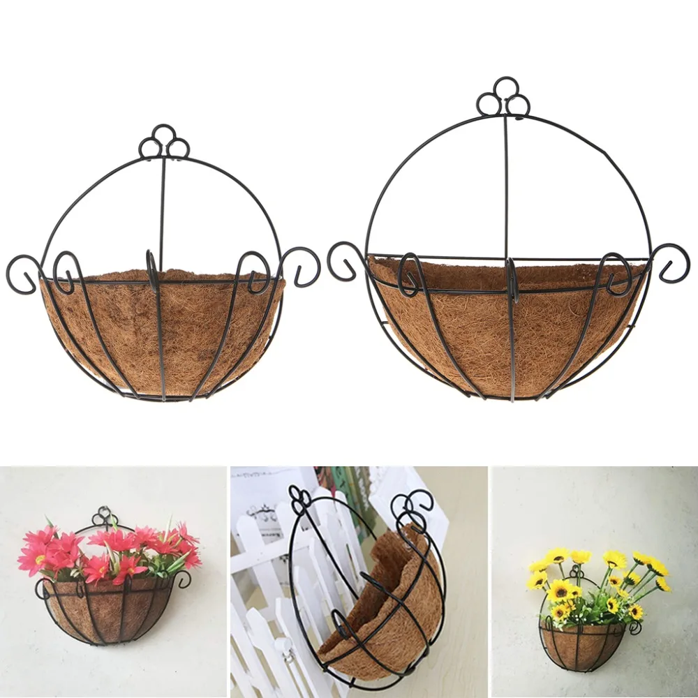 

OOTDTY Classic Flowerpot Iron Coconut DIY Garden Hanging Planters Wall Baskets Pot Half Round 25cm 30cm