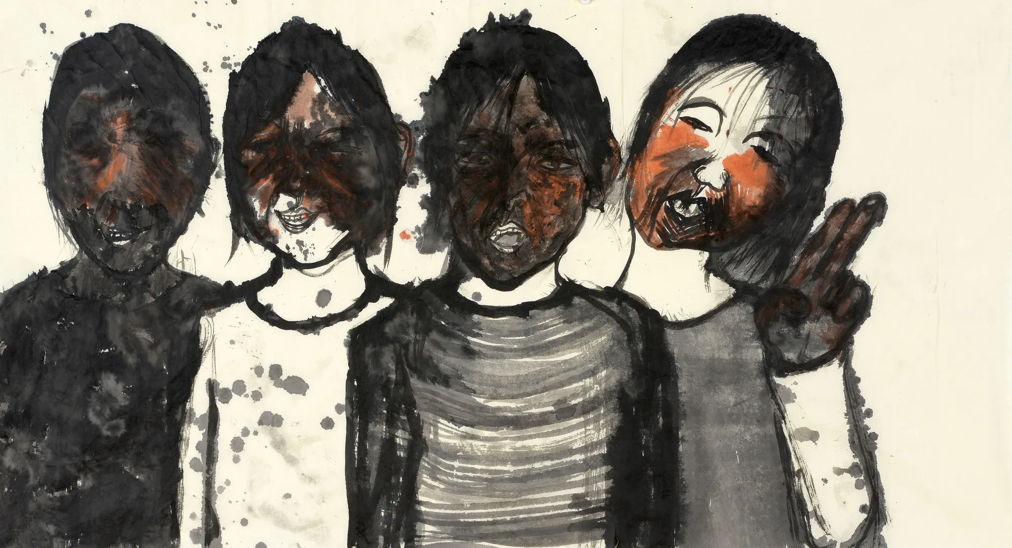 

Gu's Log Cabin Art Collection Chinese Painter Hou Yichao's Work "Little Friends" Ink Painting 97*180cm Wall Pictures Room
