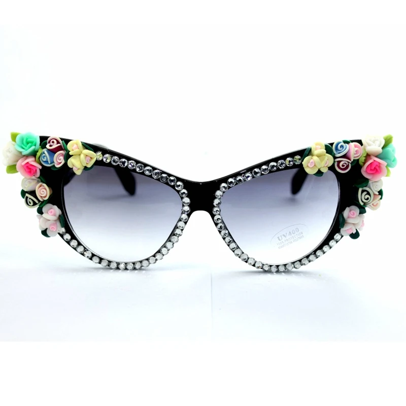 Уникальные цветочные солнцезащитные очки, модные солнцезащитные очки «кошачий глаз» для женщин, очки со стразами, брендовые дизайнерские женские солнцезащитные очки oculos de sol